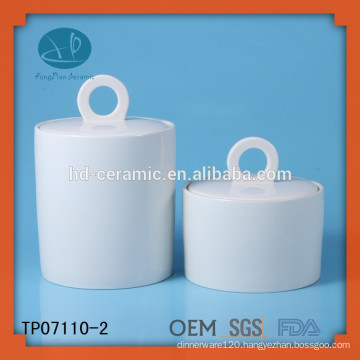 customized white ceramic spice jars,porcelain food storage with lid,white ceramic jar with lid